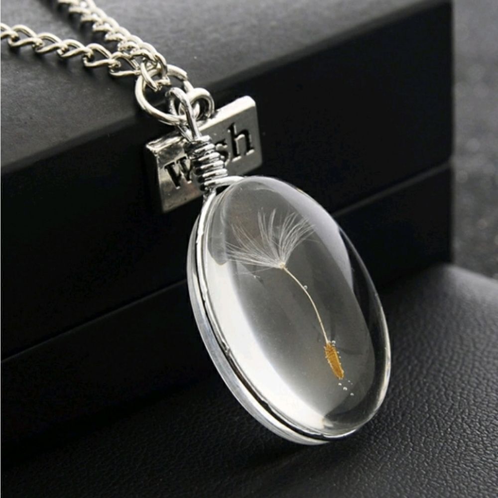 Transparent Oval Dandelion Pendant Necklace